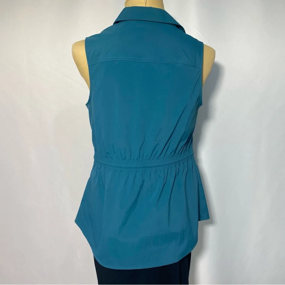 Athleta Blue Sleeveless Button-Down Shirt - Picture 3 of 4